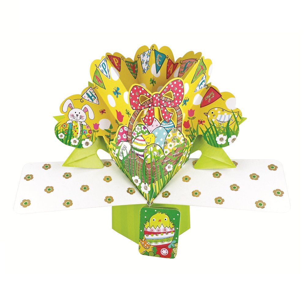 Second Nature Pop Up Easter Basket' Pop Up Card - EPOP005, Yellow, Open : 210 x 250mm (approx) / closed : 170 x 120mm
