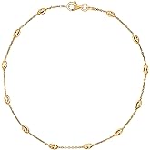 Savlano 18K Gold Plated Over 925 Sterling Silver Station Oval Moon Bead Anklet Chain For Women. Silver, Gold, Rose Gold - Made in Italy Comes With a Gift Box
