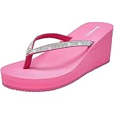 Ampeo Women's Wedge Sandals Rhinestone Thong Platform Flip Flops