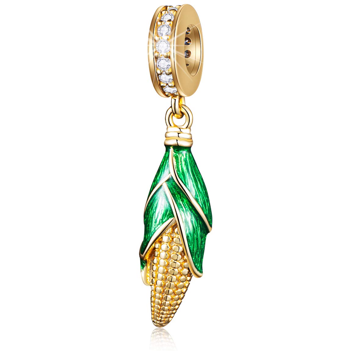 Dangle Sweet Corn on the Cob with Green Leaf, 18k
