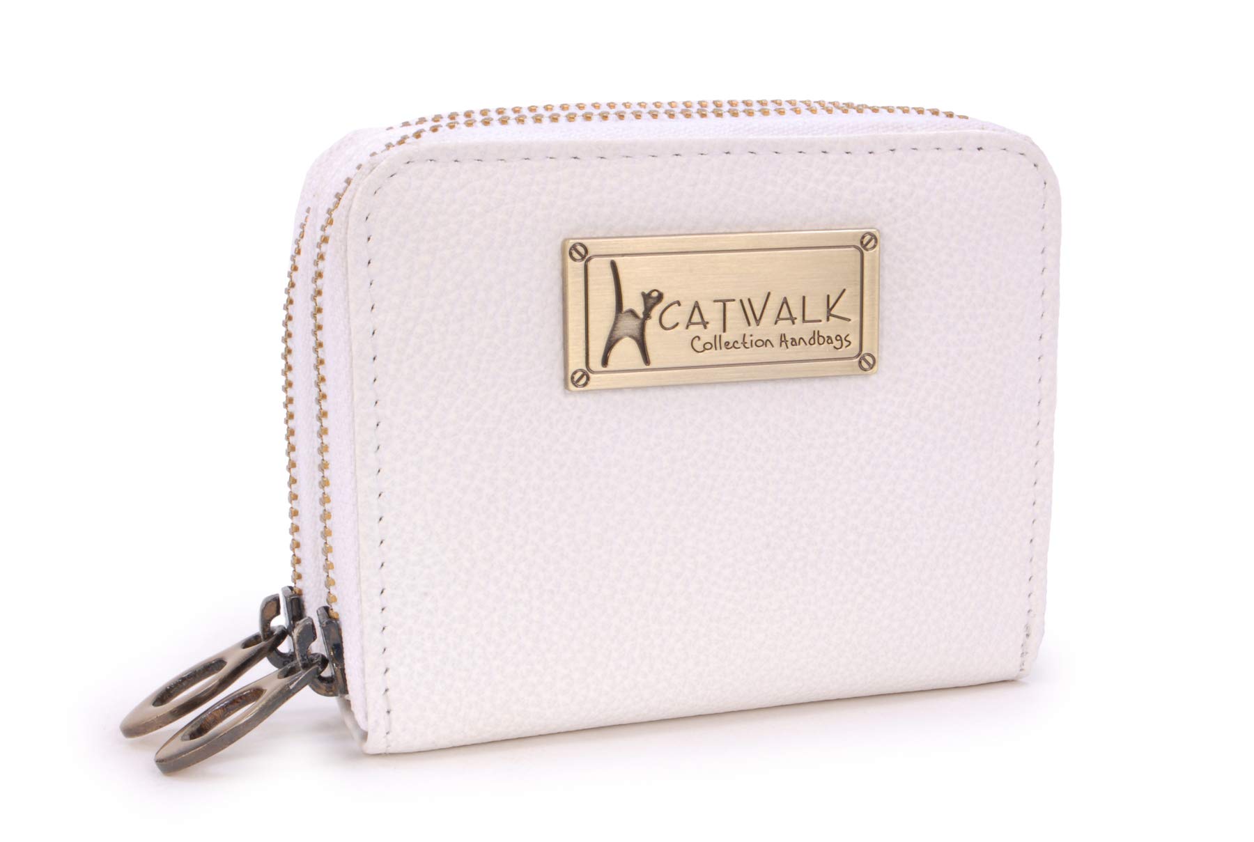 Catwalk Collection Handbags - Ladies Small Leather Zip Purse - Women's Wallet - Coin Purse with 13 Card Slots - RFID Protection - Isla - White