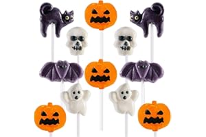 RBBZ PARTY Halloween Lollipop Suckers, Pumpkin, Ghost, Cat and Bat designs, Great for Halloween Party Goody Bag Fillers, Trick or Treat Candy Individually Wrapped (12-Pack)