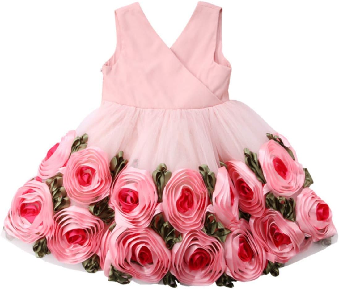 Baby Girls Tutu Dresses Kids Clothes Ruffled Floral Girls Tulle Dress for Wedding Party Photography Special Occasion Summer