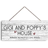 GUQFF 12x6 inch New Sign Gigi and Poppy's House Sign, Where Memories are Made, Distressed Style, Gift for Grandparents, Indoor Outdoor Sign