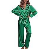 Ekouaer Pajamas For Women Set Silk Pjs 2 Piece Satin Sleepwear Long Sleeve Button Down Lounge Sets With Pant