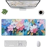 Gaming Mouse Pad, Large Non-Slip Rubber Base Mousepad, Keyboard Mouse Mat, Desk Pad with Stitched Edges, 31.5x11.8inch, Oil Flower