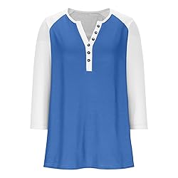3/4 Length Sleeve Womens Tops Cotton Dressy V Neck