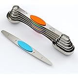 ChefAide Stainless Steel Magnetic Measuring Spoons Set, Upgraded Extended Handle, Dual Sided, Stackable, Adjustable Teaspoon 
