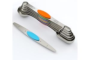 ChefAide Stainless Steel Magnetic Measuring Spoons Set, Upgraded Extended Handle, Dual Sided, Stackable, Adjustable Teaspoon and Tablespoon Measure Spoon Kitchen Gadgets Set of 7
