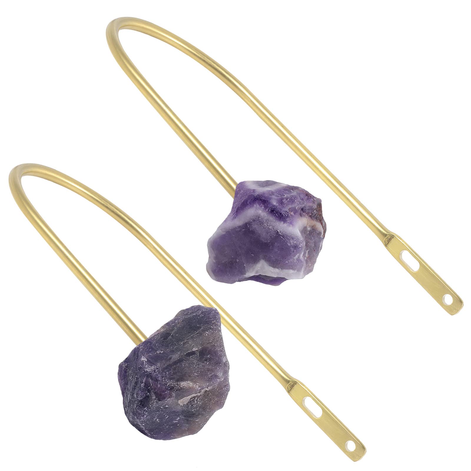 mookaitedecor 2 Pcs U Shaped Curtain Tieback Hooks with Raw Rough Stone, Irregular Natural Healing Crystal Rock Mineral Decorative Wall Mounted Curtain Holdbacks with Screws, Amethyst