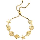 ENSKEFEN Gold Charm Bracelet for Women Boho Adjustable Shell Starfish Bracelet Summer Beach Ocean Statement Bracelets