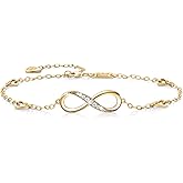 Billie Bijoux Womens 925 Sterling Silver Infinity Anklet Bracelet Endless Love Symbol Charm Adjustable Large Bracelet Gifts for Women
