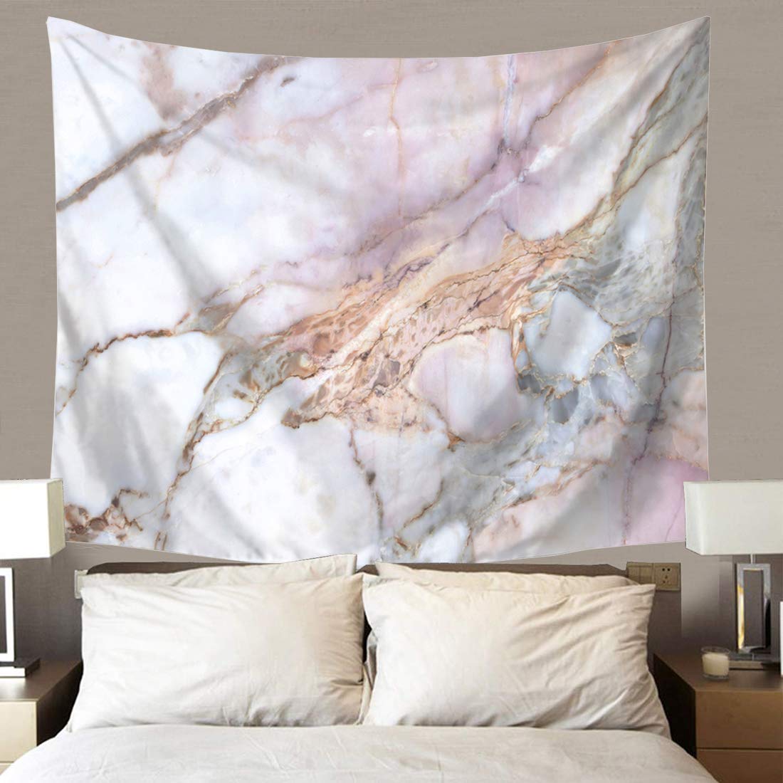 Tsda Marble Tapestry Wall Hanging Gray And Pink Unique Marble Pattern Design Tapestry Decor For Living Room Bedroom Dorm
