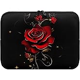 Tongluoye Red Rose Laptop Sleeve for Women Lap Top Case Portable Lightweight Computer Sleeve 15 inch Laptop Pouch Slim Laptop Protector with Versatile Uses Tablet Bag Black