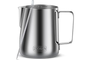 ZRODEN Milk Frothing Pitcher, 20oz Espresso Steaming Pitchers Stainless Steel Cappuccino Coffee Machine Accessories Barista Tools Steamer Froth Pitchers Milk Jug Cup with Decorating Pen Latte Art