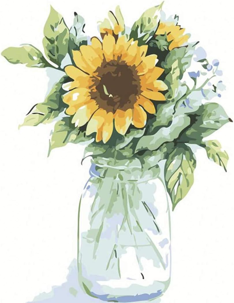 Paint by Number Kits Sunflower for Adults DIY Oil Painting Kit Easy for Beginners, Sunflower in Mason Jar,16"×20"