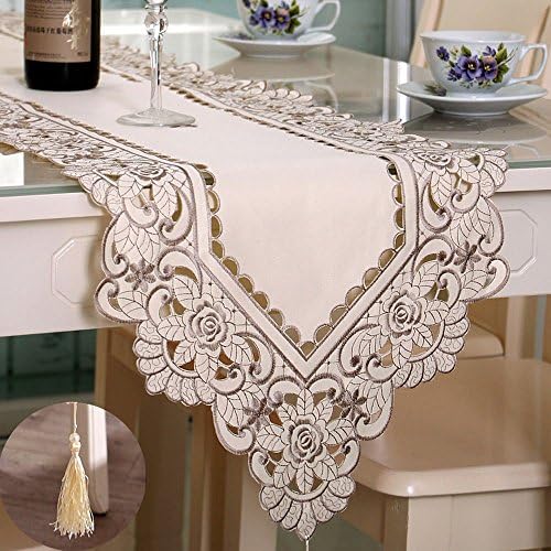 Svolite Luxury Embroidered Table Runner Cream 15.7x104inch