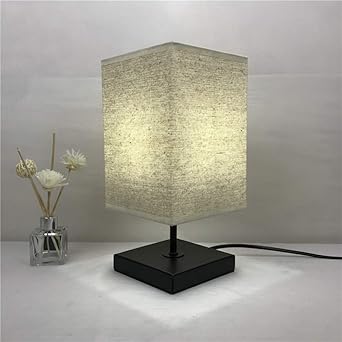 lampara de mesa cuadrada de lino de