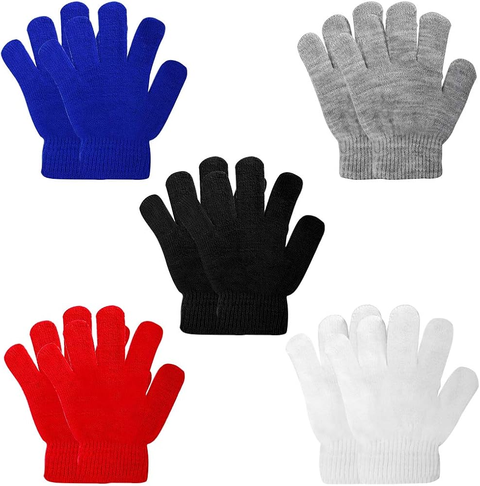 ONESING 5 Pairs Kids Gloves Kids Knit Gloves Winter Stretchy Knit Gloves Solid Finger Gloves for Girls Boys: Clothing