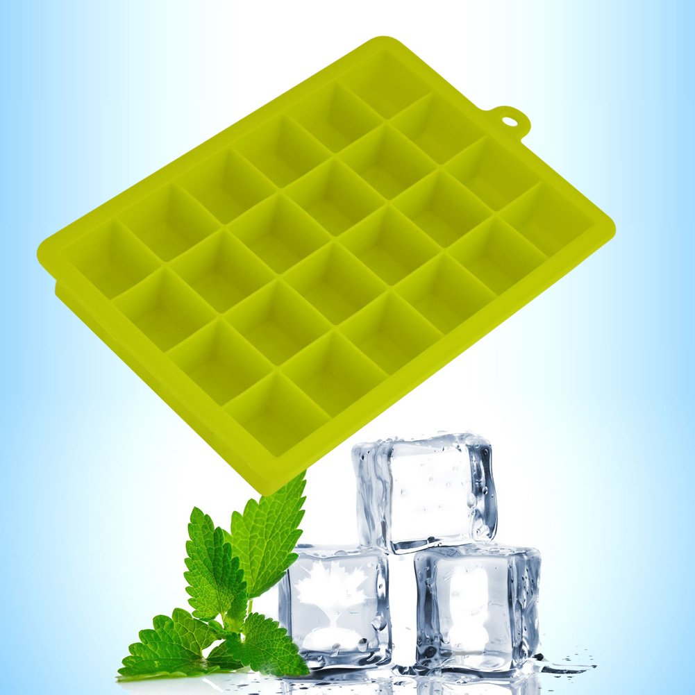 Ice Cube Trays,Guardians 24 Cube Food Grade Silicone Ice Tray Molds Easy Release Ice Jelly Pudding Maker Mold (Green-2 Pack)