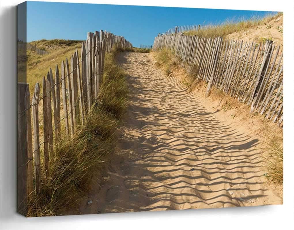 Wall Art Canvas Print Photo Artwork Home Decor (24x16 inches)- Beach Path Picket Fence Sand Dunes Coast Sho