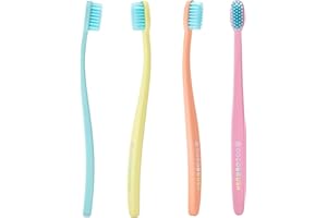 Cocofloss Cocobrush, Ultra-Soft Manual Toothbrush, Dentist-Designed, Gentle on Gums, Made from Recycled Plastic, Rainbow Set, Multipack of 4