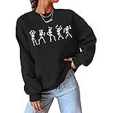 CM C&M WODRO Womens Halloween Dancing Skeleton Sweatshirts Spooky Season Crewneck Shirt Long Sleeve Horror Skull Pullover Top