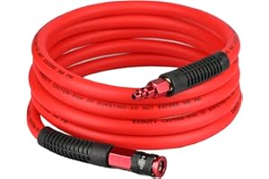 EADUTY Hybrid Lead-in Air Hose 3/8 In. x 10 ft, Lightweight, Flexible, Durable Air Compressor Hose with Aluminum Universal Quick Coupler and Industrial Plug, Red