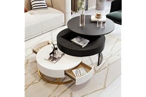 DKYNDSYN 31.5''/80cm Modern Round Lift-Top Nesting Coffee Table Set of 2 with Hydraulic Lift and Storage Drawers, MDF with Me