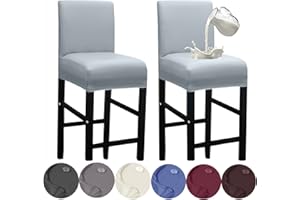 HFCNMY Bar Stool Covers,2 Pack Stretch Waterproof PU Bar Stool Covers with Backs Bar Stool Chair Covers Barstool Covers Slipcovers with Back Pub Counter Stool Chair Cover Light Gray