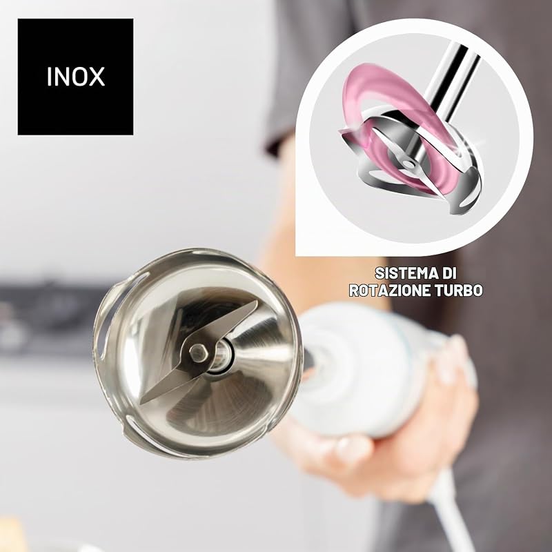 - Frullatore a immersione, 1000W, Turbo, lame inox, anti-schizzo