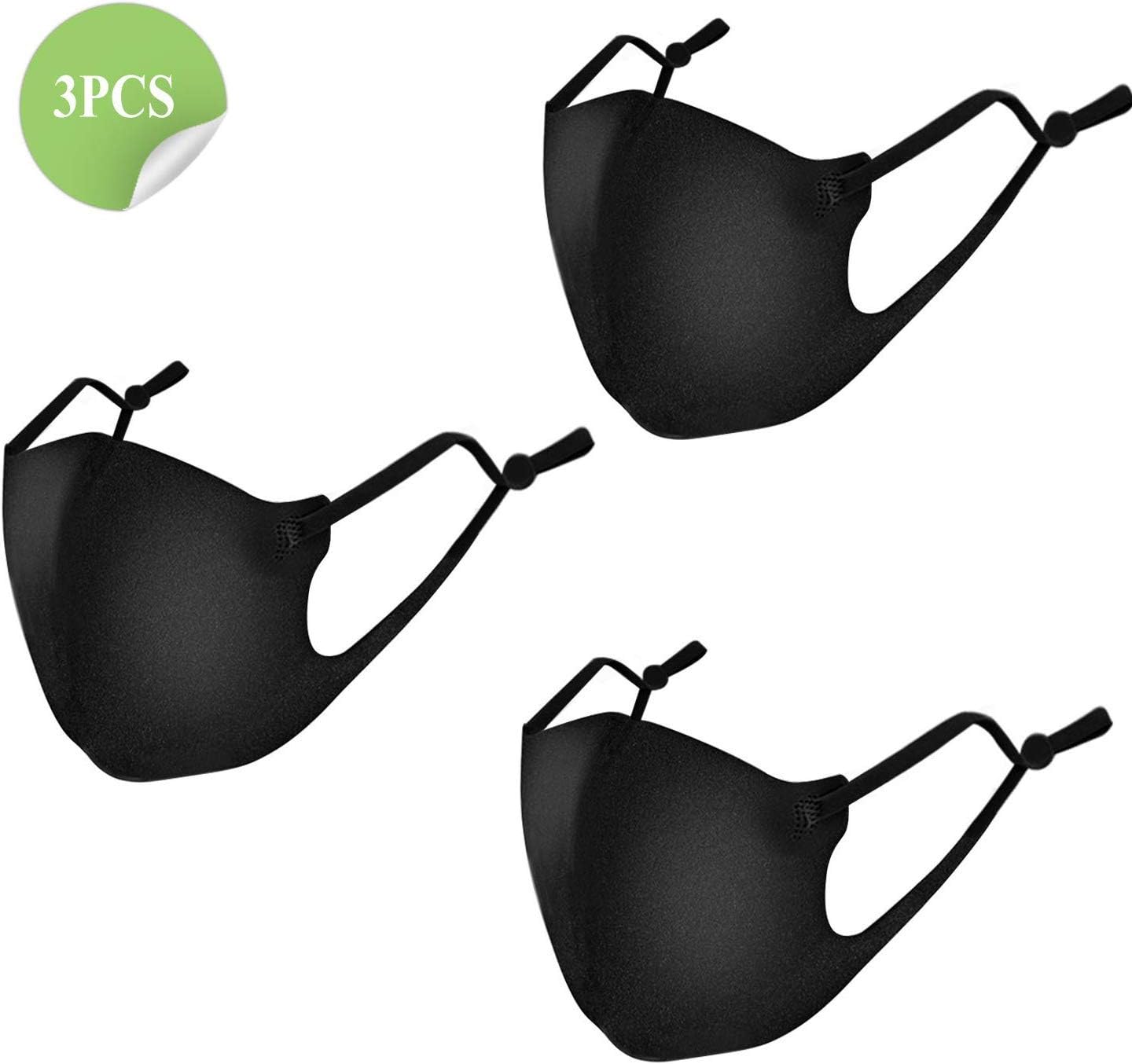 Degbit 3 Pack Dust Mask, Comfort Fit & Breathing Black Face Mask and Polyester Mouth Mask for Allergens, Pollution, Particle, Pollen, Smoke, Cycling & Running, Washable and Reusable