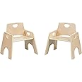 ECR4Kids Stackable Wooden Toddler Chair, 10in, Kids Furniture, Natural, 2-Pack