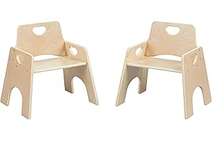 ECR4Kids Stackable Wooden Toddler Chair, 10in, Kids Furniture, Natural, 2-Pack