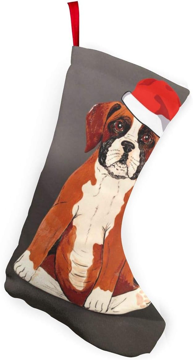 EKUIOP Christmas Stocking 10" Cute Boxer Dog Hooked Xmas