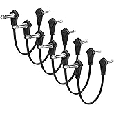 Augioth 6 Pack 3 Inch Guitar Patch Cables, 8 cm Black Guitar Pedal Cable Effect Cable Cord, 1/4"" inch TS Low Profile Right Angle Patch Cable for Guitar Effect Pedal, P-210
