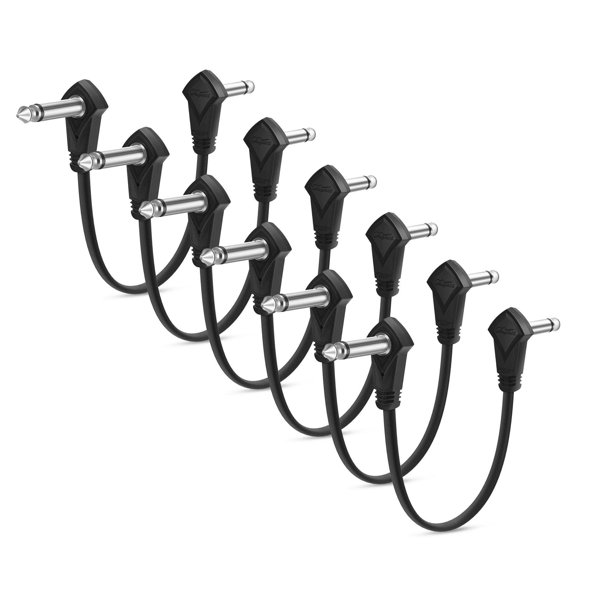 Augioth 6 Pack 30 cm 12 Inch Flat Guitar Patch Cable 1/4 Right Angled TS Effect Pedal Cord