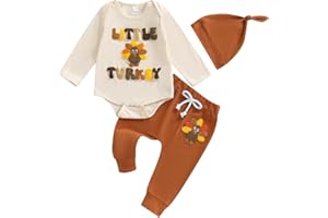 Engofs My First Thanksgiving Baby Boy Outfit Long Sleeve Turkey Letter Print Romper Pants Set with Hat