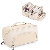 Lotour Makeup Bag Organizer Travel Cosmetic Bag, Large Capacity Skincare Bag for Women Girls, Portable Pouch Open Flat Toiletry Bag for Travel Essentials Toiletries Accessories