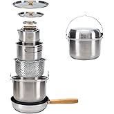 KingCamp Camping Cookware Set, 304 Stainless Steel Camping Pot for 4-6 | Portable Stackable Campfire Cooking Pots Pan and Kettle with Travel Tote Bag for Camping Outdoor Kitchen Cooking Picnic