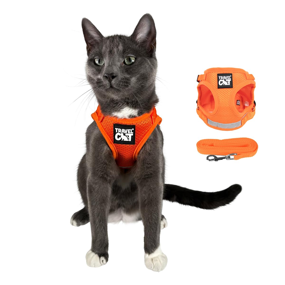 Travel Cat & Stray Cat Harness and Leash Set - Adjustable Fit Mesh Cat Harness and Reflective Strap - Comfort Escape Proof Harness for Cats, Kitten for Outdoor Walking, Hiking (Medium, Orange)