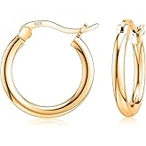 Savlano 925 Sterling Silver Round Hoop Earrings – 18K Gold Plated Hoop Earrings for Women & Men Comes in 10MM-25MM with a Gift Box