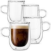 Brew To A Tea Glass Espresso Cups, Set of 4, 3 oz (90 ml), Double Wall, Insulated, Clear