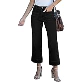 cordat Wide Leg Jeans for Women Mid Waisted Straight Leg Stretchy Cropped Denim Pants with Patch Pockets Jeans