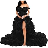 ZQSEP Puffy Tulle Robe for Maternity Photoshoot Ruffles V Neck Illusion Bridal Lingerie Bathgown Baby Shower Dress