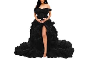 ZQSEP Puffy Tulle Robe for Maternity Photoshoot Ruffles V Neck Illusion Bridal Lingerie Bathgown Baby Shower Dress