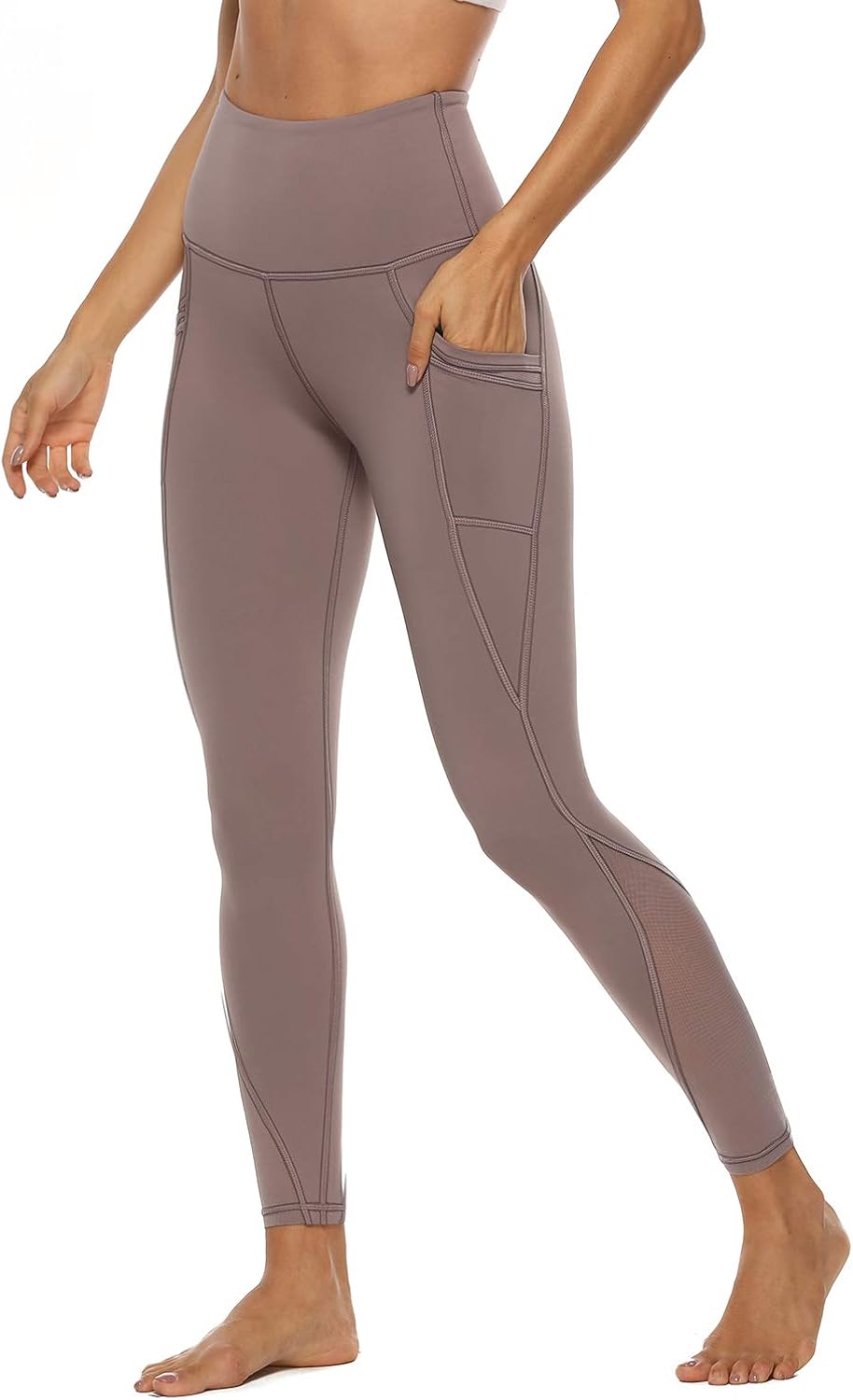 AFITNE Women’s High Waist Mesh Yoga Leggings with Side Pockets, Tummy Control Workout Squat-Proof Yoga Pants: Clothing