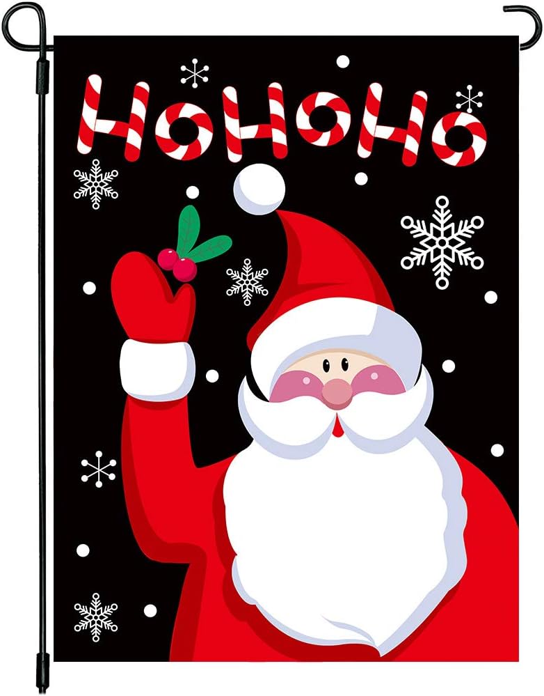 MIDOLO Christmas Burlap Welcome Garden House Flags with Ho Ho Ho Santa for Merry Christmas Holiday Decorations, Indoor/Outdoor Yard Flags, Double-Sided, Gift for Kids Children (Garden Size-12 x 18)