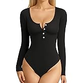 MANGOPOP Women's Henley Shirt Scoop Neck Button Down Ribbed Bodysuits Sleeveless Tank Tops Body Suit