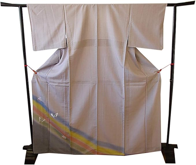Amazon 博多着物市場 きものしらゆり 身丈161cm 裄64cm 単衣 バチ衿 結城紬 蝶 刺繍 付下げ 正絹 身長150cm 156cmの方に最適 仕立て上り 着物 通販